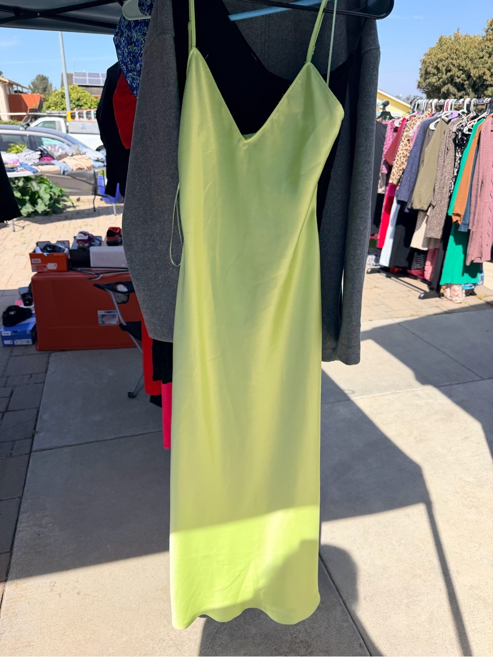 Zara Neon Lime Slip Maxi Dress with Spaghetti Straps